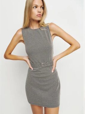 Reformation Suze Knit Mini Dress Belted Sleeveless Button Back Printed Size S